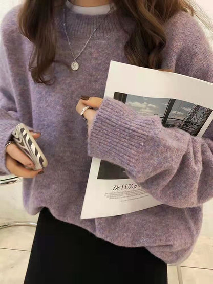 Norvielle Damen Pullover Mohair Mix Übergröße Rundhals Lange Ärmel