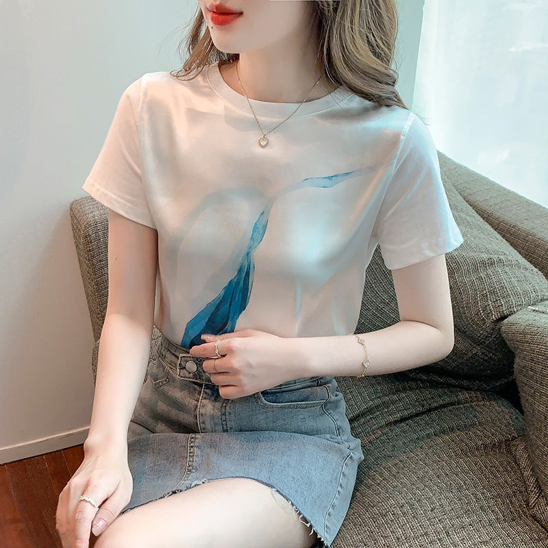 Damen T-Shirt Wasserfarben-Druck Lässiger Schnitt - Norvielle