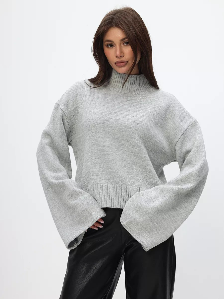 Damen Grobstrickpullover Stehkragen Voluminöse Ärmel Norvielle