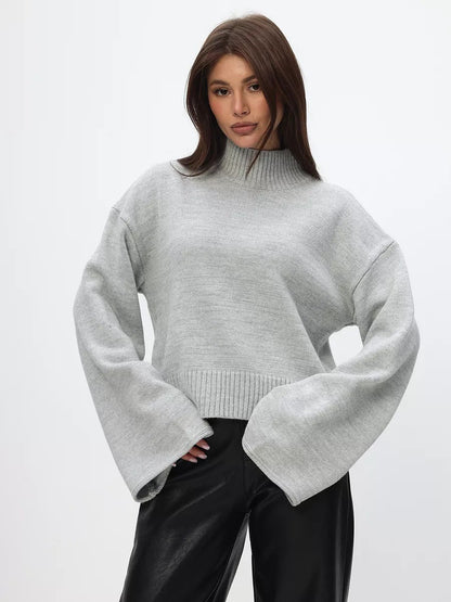 Damen Grobstrickpullover Stehkragen Voluminöse Ärmel Norvielle