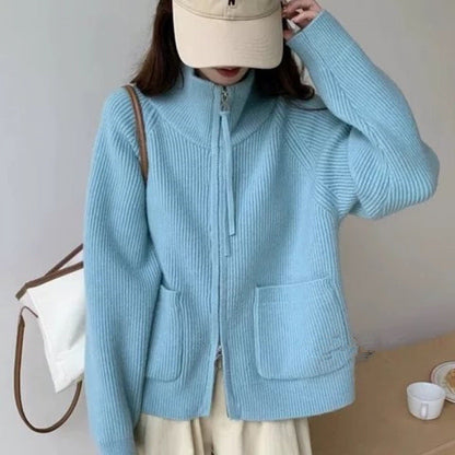 Damen Strickjacke Hochkragen mit Taschen Norvielle