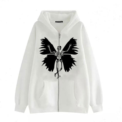 Damen Hoodie Skelett Schmetterling Motiv Norvielle