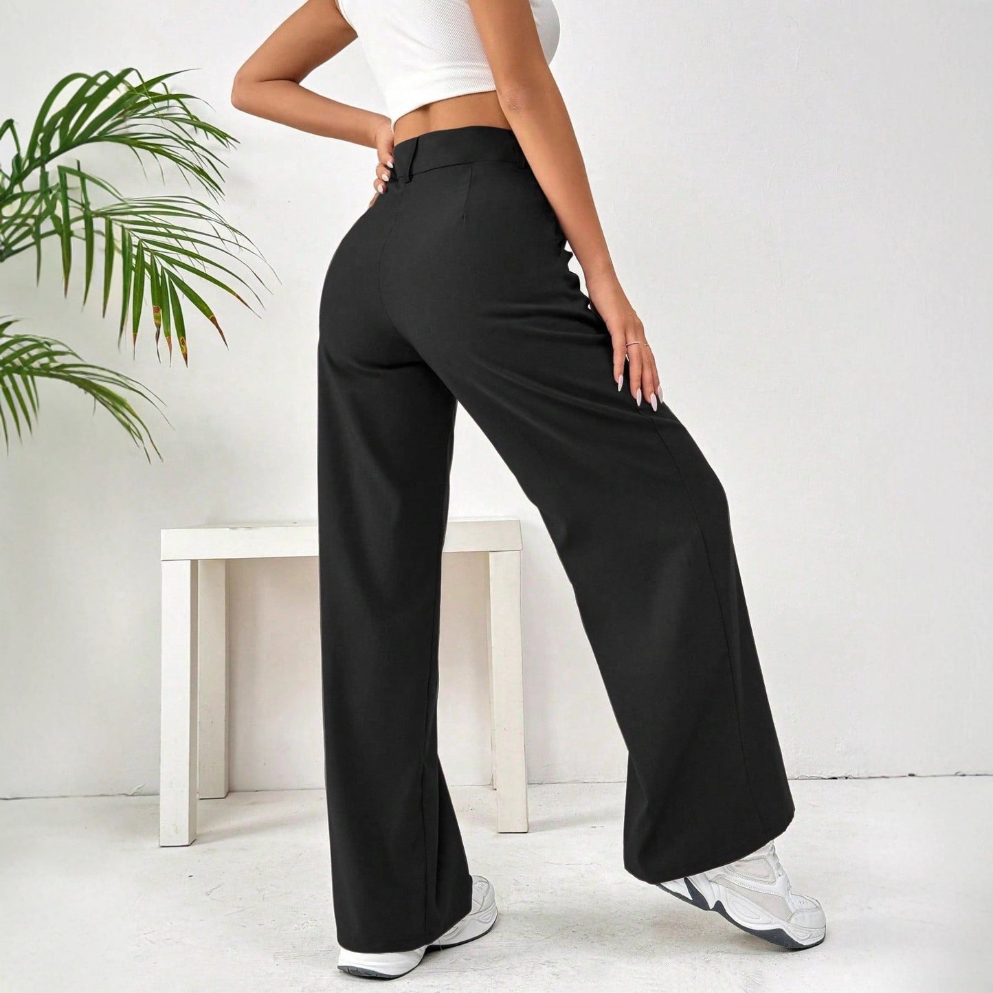 Damenweite Hose Hochbund Elegant Knöpfe