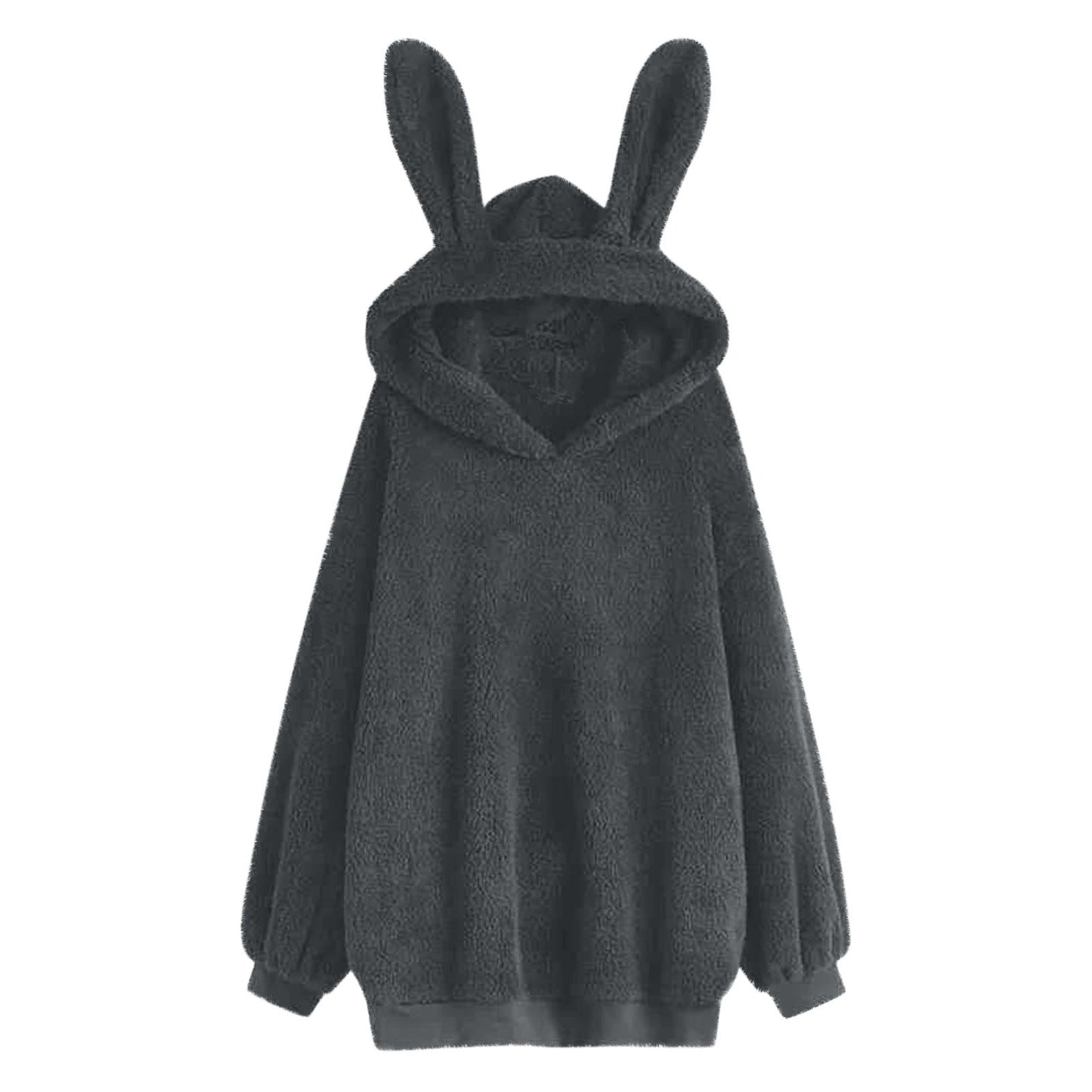 Damen Hoodie Kuschelig Hasenohren Grau