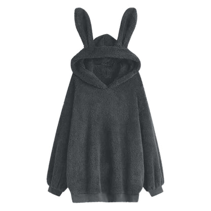 Damen Hoodie Kuschelig Hasenohren Grau