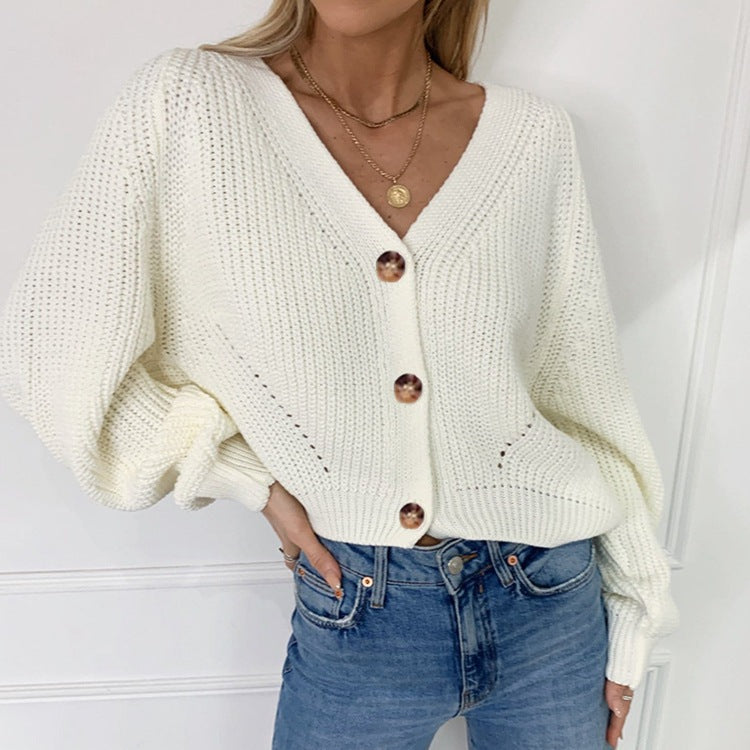Damen Strickcardigan Lässig Offene Vorderseite Holzknöpfe Beige