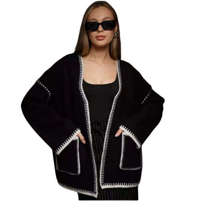 Damen Wickelpullover mit Taschen und Gürtel Elegantes Design