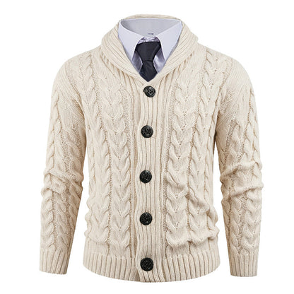 Herren Strickcardigan Zopfmuster Eleganter Schalkragen Schwarz - Norvielle