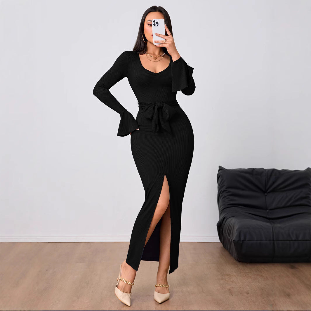 Damen Kleid V-Ausschnitt Ausgestellte Ärmel Norvielle