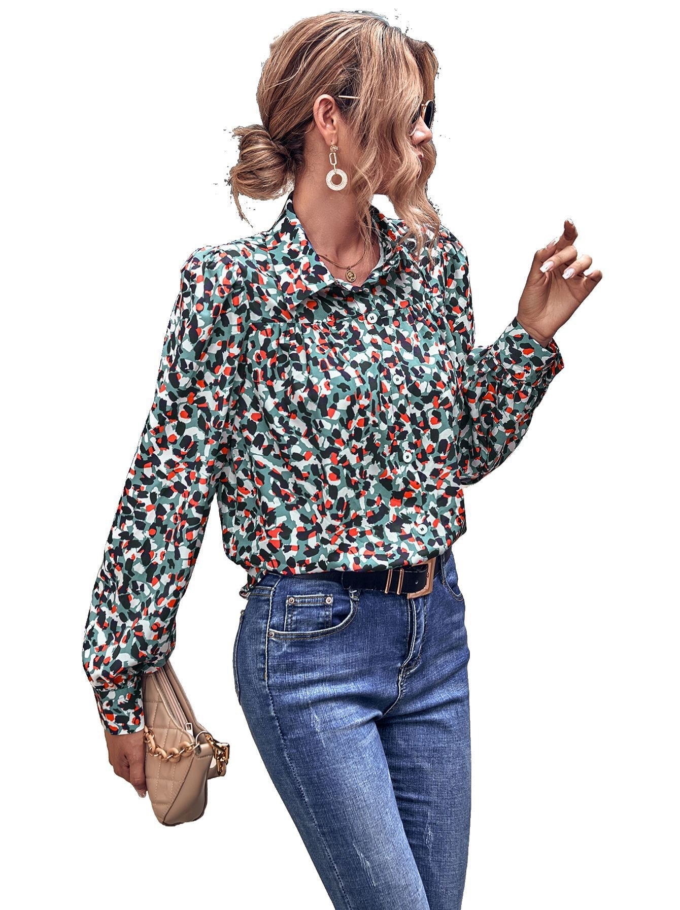 Damen Bluse Floralmuster Puffärmel Norvielle