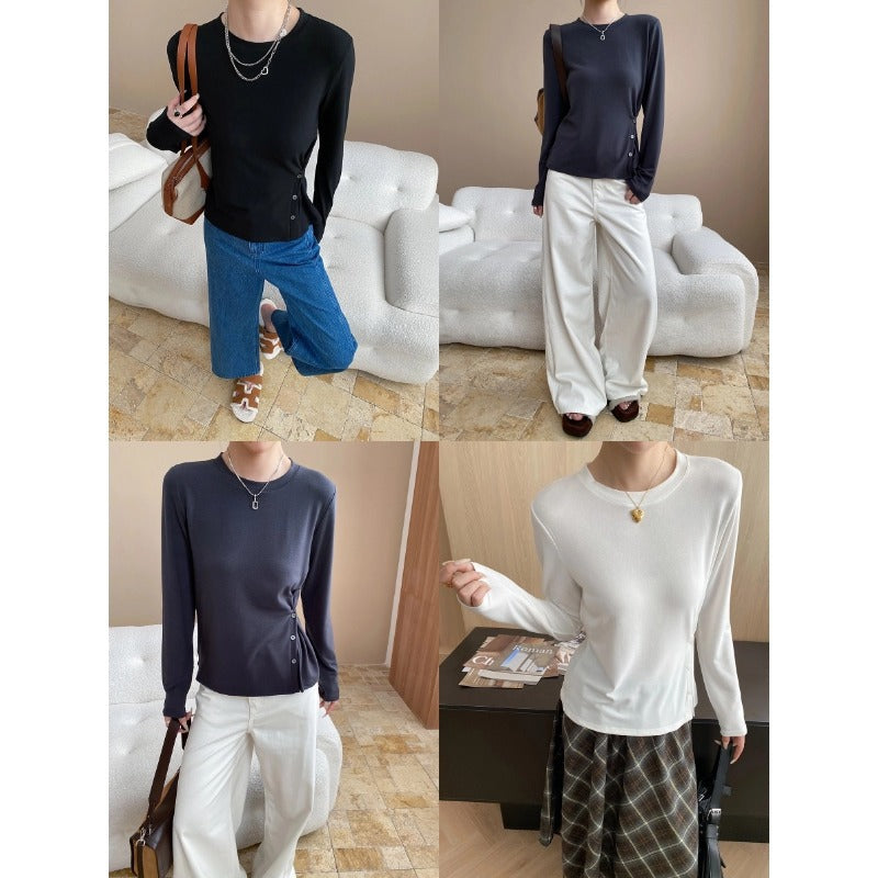 Damen Langarmshirt mit Knopfdetails Baumwolle Weiß