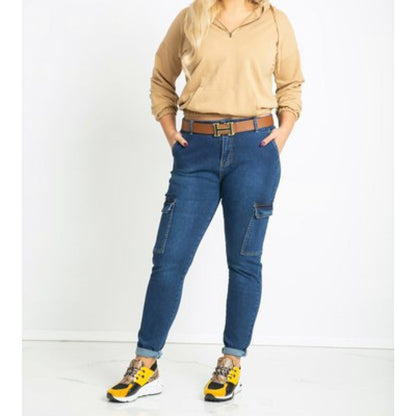 Damen Cargo Jeans Bequem Seitentaschen Norvielle