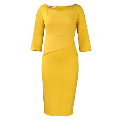 Damen Bodycon-Kleid Asymmetrischer Saum 3/4 Ärmel Norvielle