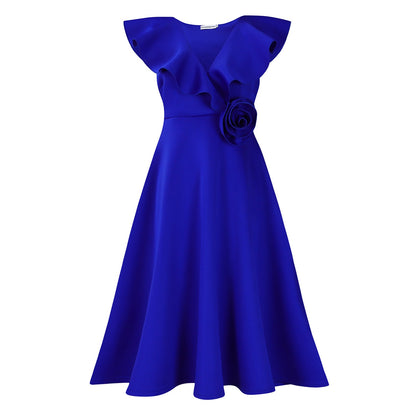 Damen A-Linien Kleid mit Rüschen Floralmuster