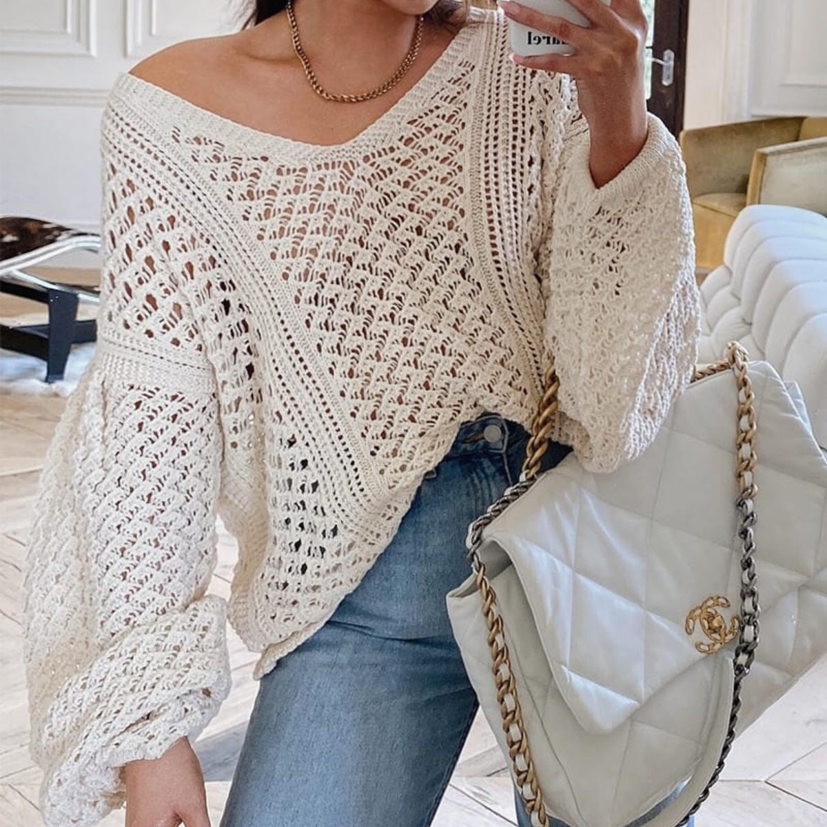 Damen Strickpullover V-Ausschnitt Langer Ärmel Norvielle