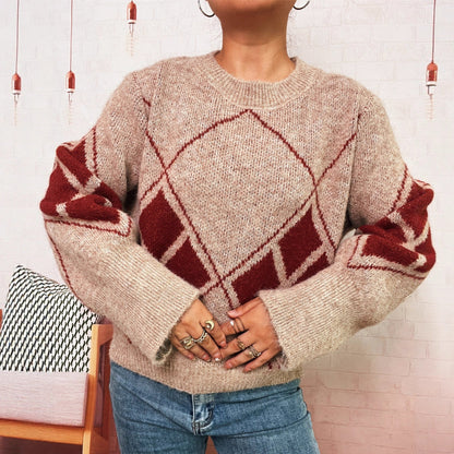 Damen Strickpullover Karomuster Norvielle