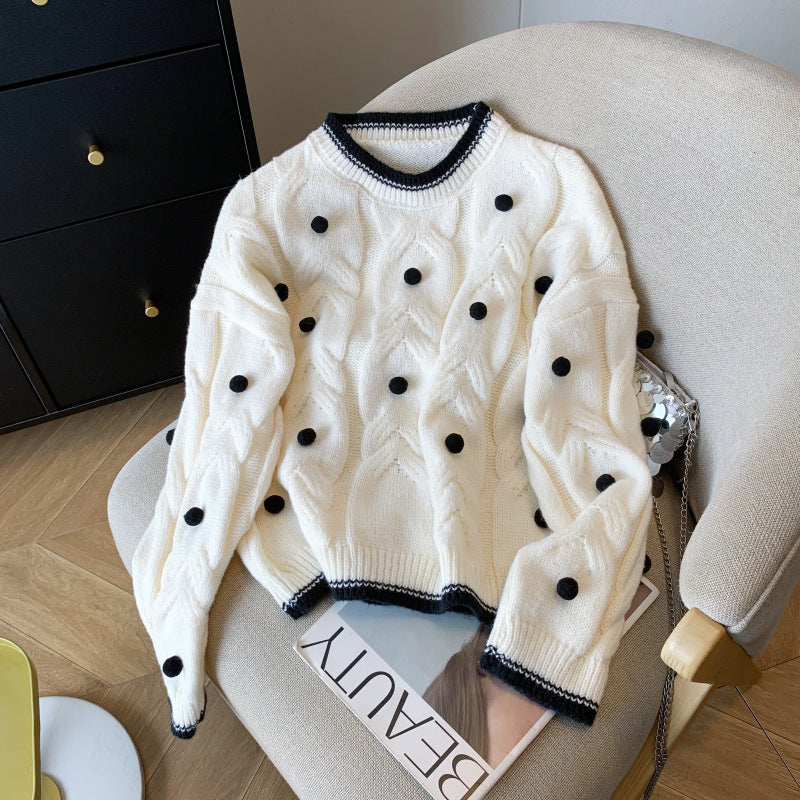 Damen Strickpullover Doppelter Zopf Norvielle Mit Pompons