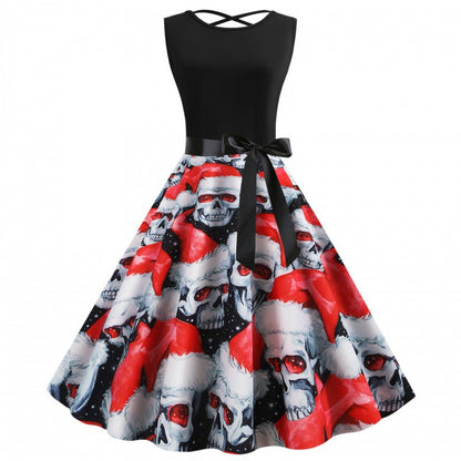 Damen Swingkleid Weihnachtliches Totenkopf-Motiv Norvielle