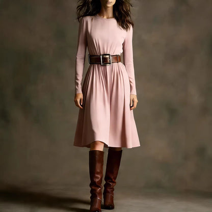 Damen Elegantes Kleid Langarm Taillengürtel Norvielle