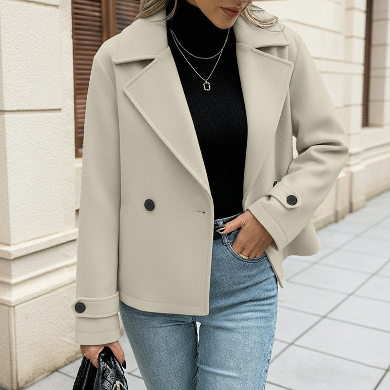 Damen Cropped Jacke Doppelter Knopfleiste Weites Design