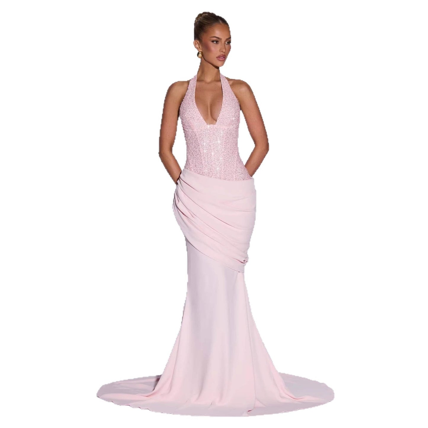 Damen Abendkleid Schimmerndes Oberteil Fließender Rock Norvielle