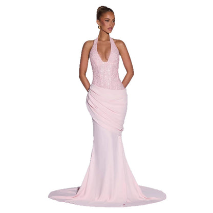 Damen Abendkleid Schimmerndes Oberteil Fließender Rock Norvielle