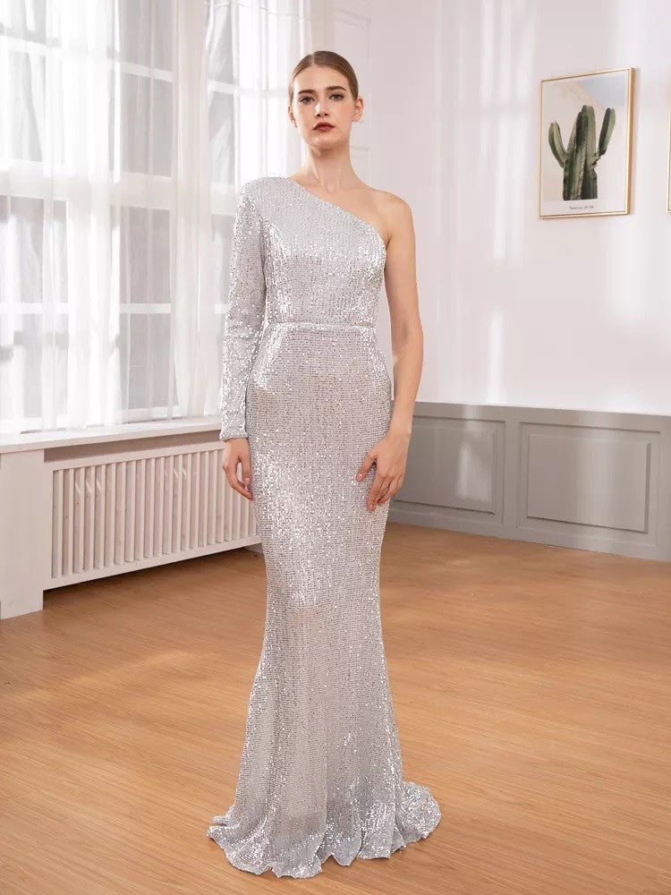 Damen Abendkleid Glitzernd Asymmetrisch