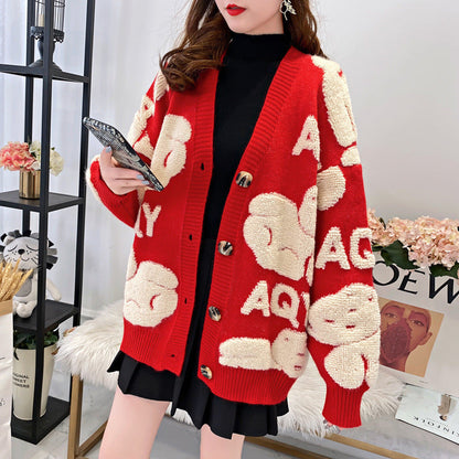 Damen Strickjacke Kuschelig Großes Schriftmotiv Norvielle