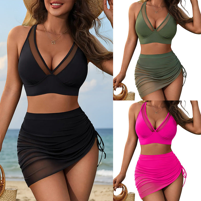 Damen Bikini-Set Verstellbarer Wickelrock Modische Details Schwarz - Norvielle
