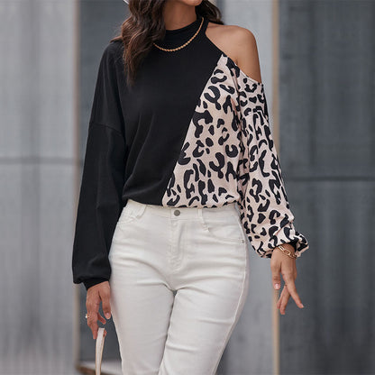 Damen Langarmshirt Leopardenmuster Asymmetrisch Norvielle