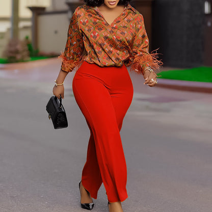Damen Ensemble Florales Muster Elegante Details