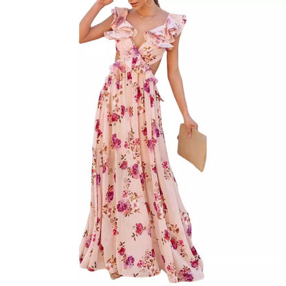Damen Maxikleid Rüschendetails Florales Design Norvielle
