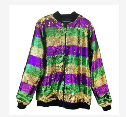 Damen Glitzerjacke Multicolore Pailletten Bomberjacke