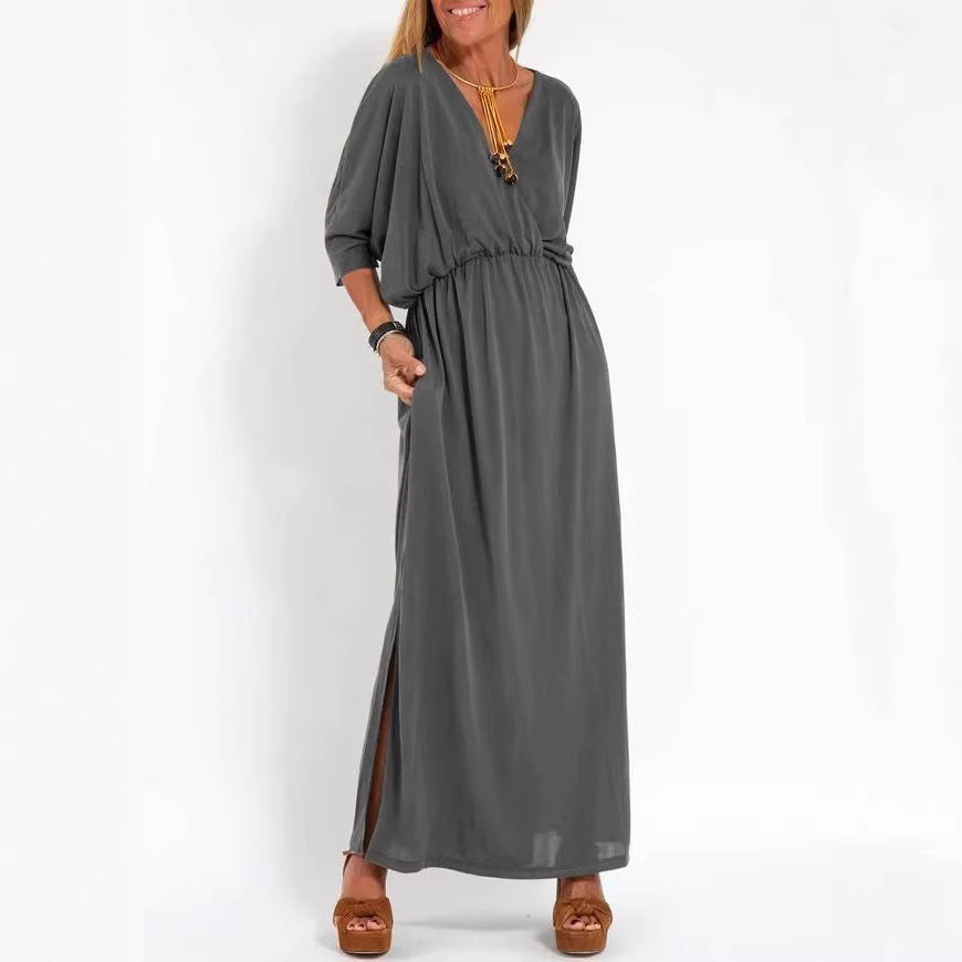 Damen Maxikleid mit Seitenschlitz und elastischem Taillenbund