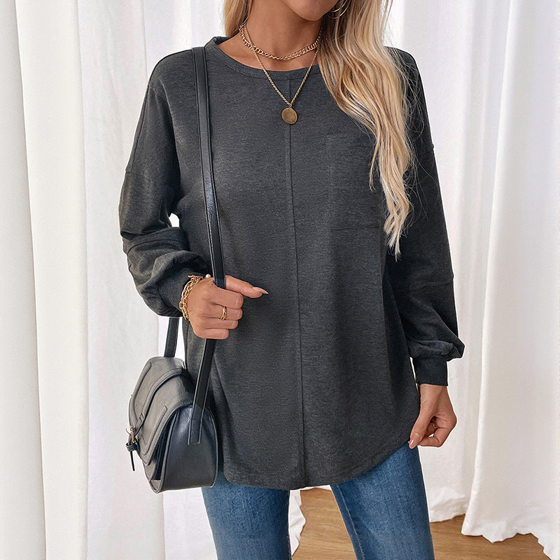Damen Langarmshirt Rundhals Lässiger Schnitt Norvielle