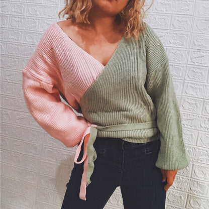 Damen Strickpullover Wickeldesign Breite Ärmel Norvielle - Norvielle