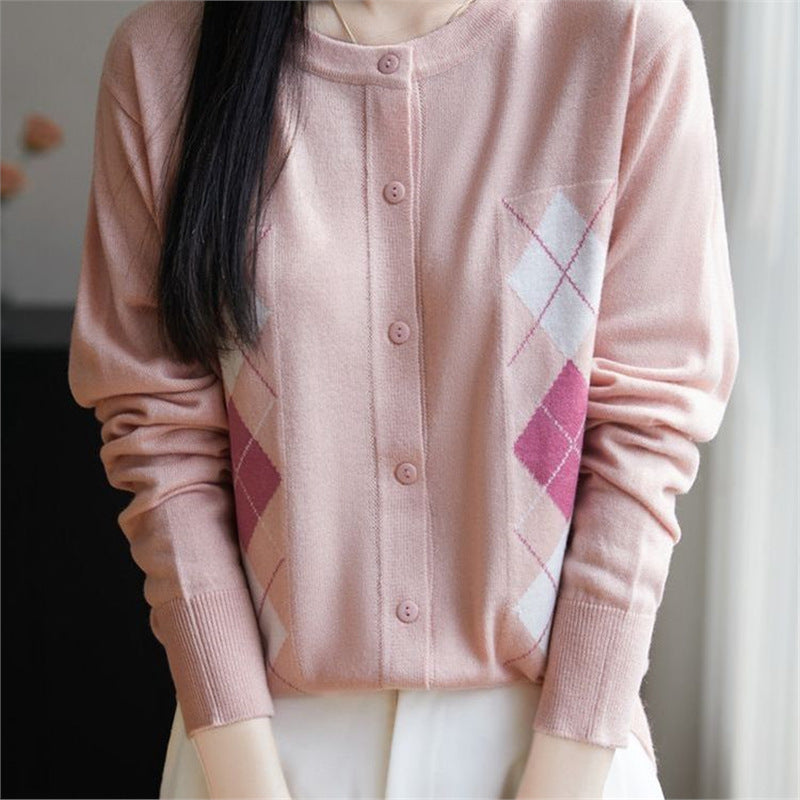 Damen Strickjacke Rautenmuster Norvielle