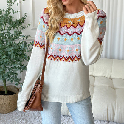 Damen Pullover Geometrisches Muster Rundhals Norvielle