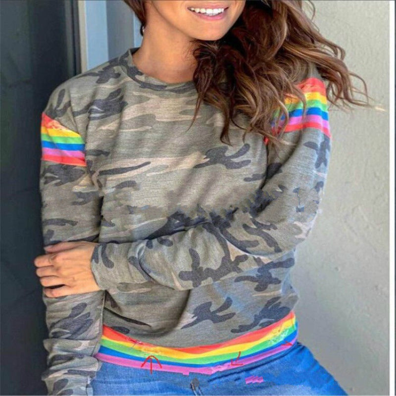 Damen Sweatshirt Camouflage Muster Bunt Rainbow
