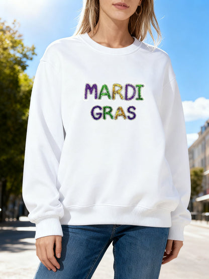 Damen Sweatshirt Mardi Gras Schriftzug Leicht Norvielle