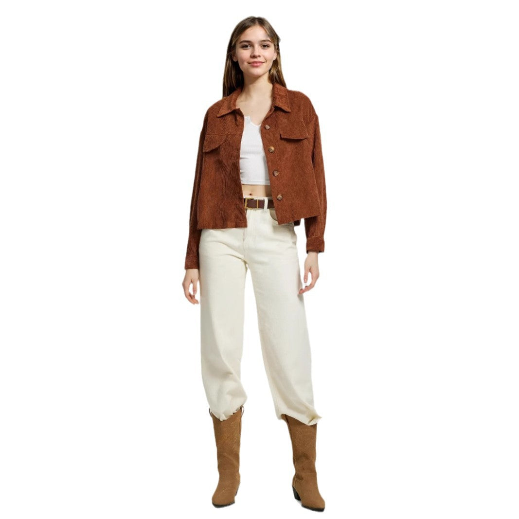Damen Cordjacke Lässiger Schnitt Mit Taschen