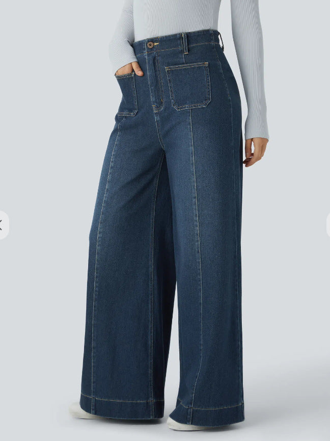 Damen Weite Jeanshose Hochtaschen Norvielle