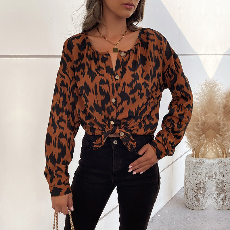 Damen Bluse Animalprint Knotenverschluss Norvielle