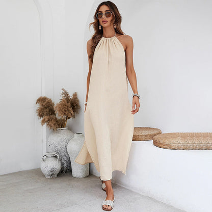 Damen Maxikleid Rüschendetail Halterneck