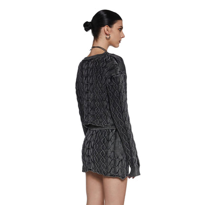 Damen Grobgestricktes Crop- Set Minirock Norvielle
