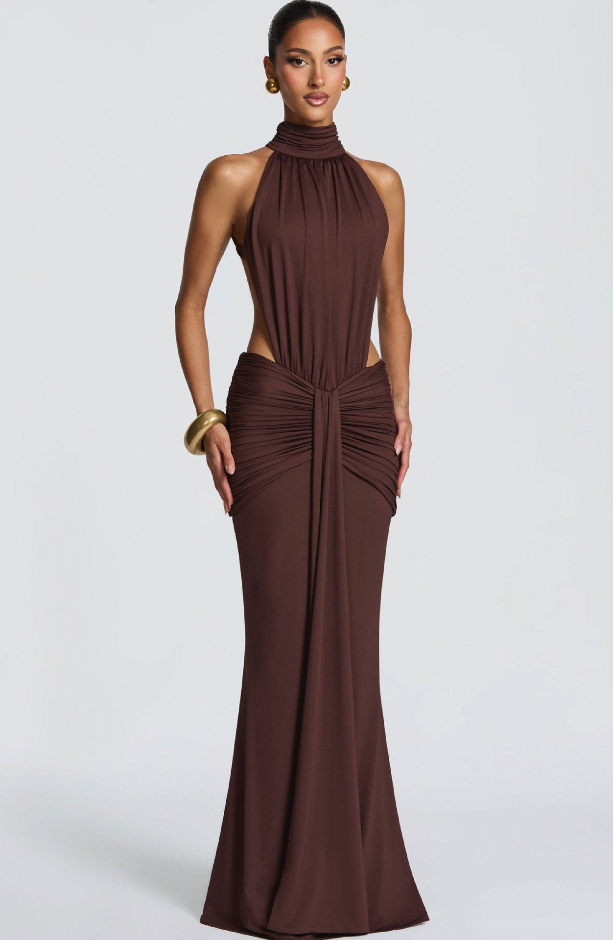 Damen Maxikleid Halterdesign Raffiniertes Drapierungselement