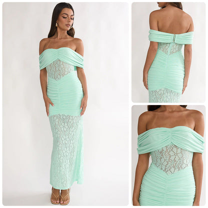 Damen Cocktailkleid Spitze Oberteil Fließender Rock Norvielle - Norvielle