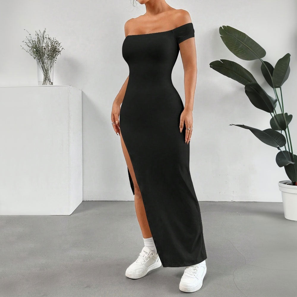 Damen Maxikleid Schulterfrei Hochschlitz Norvielle