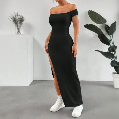 Damen Maxikleid Schulterfrei Hochschlitz Norvielle