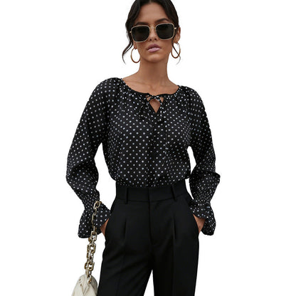 Damen Bluse Punktedesign Elegante Schnürung Norvielle